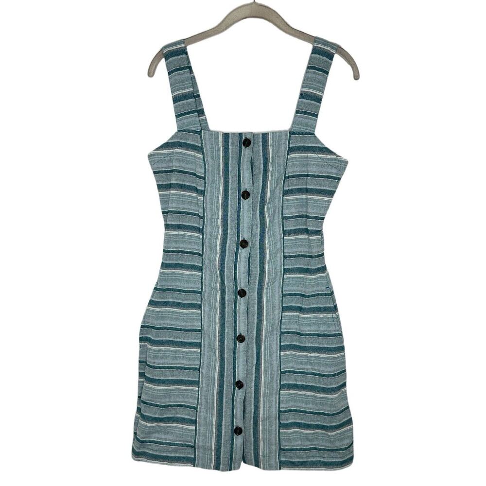 Roxy Sweeter Dreams Blue Stripe Button Front Sleeveless Overall Dress Sz M NEW